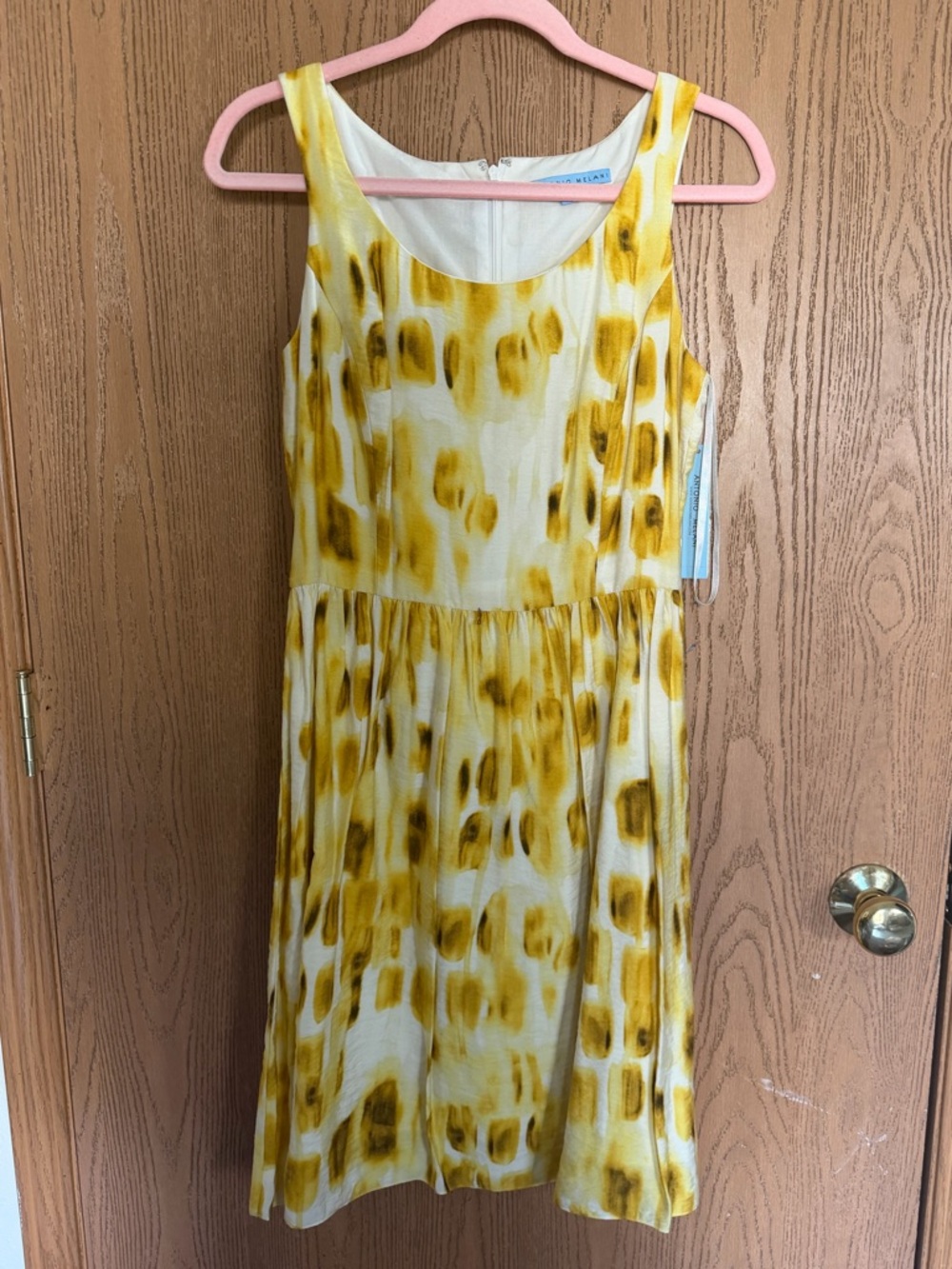 ANTONIO MELANI Yellow and White Sleeveless Print Dress